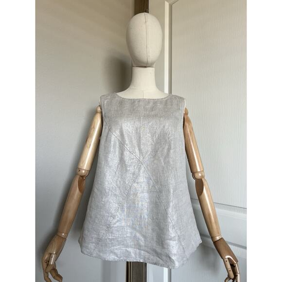 SOUTH STREET LINEN Sz 0 US Small Cream Metallic Criss Cross Shell Tank Top NWOT - Picture 2 of 16